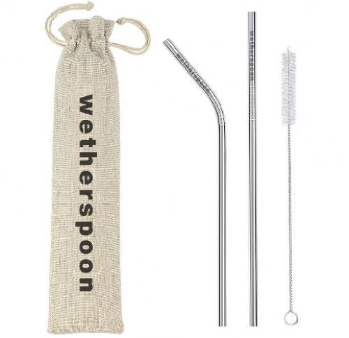 Branded Metal Straws - Drawstring Pouch Includes Cleaning Brush